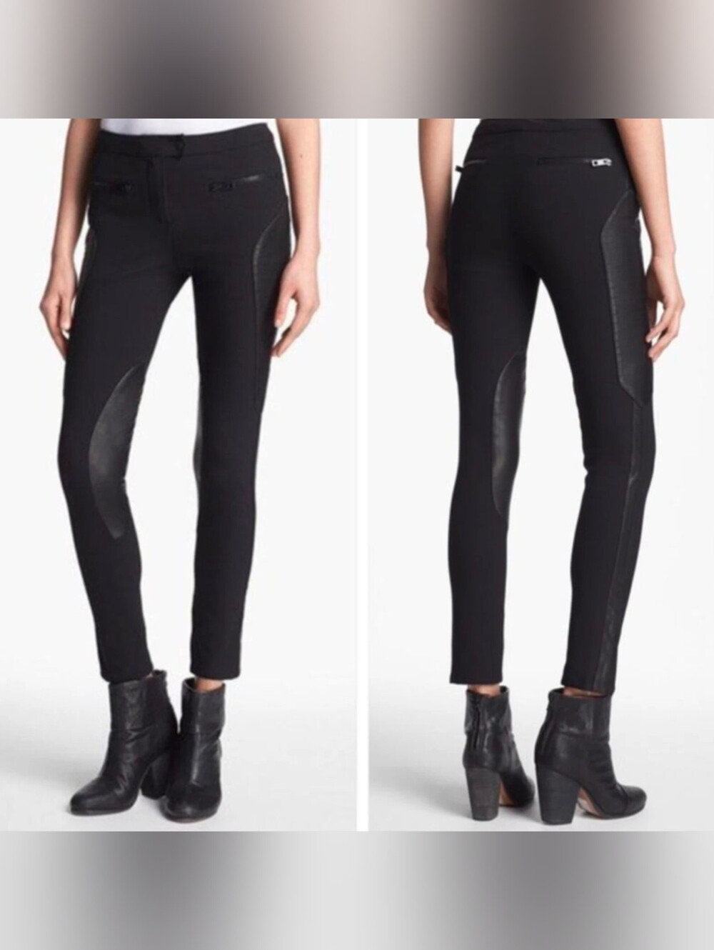rag & bone Black Skinny Pants with Leather Panels